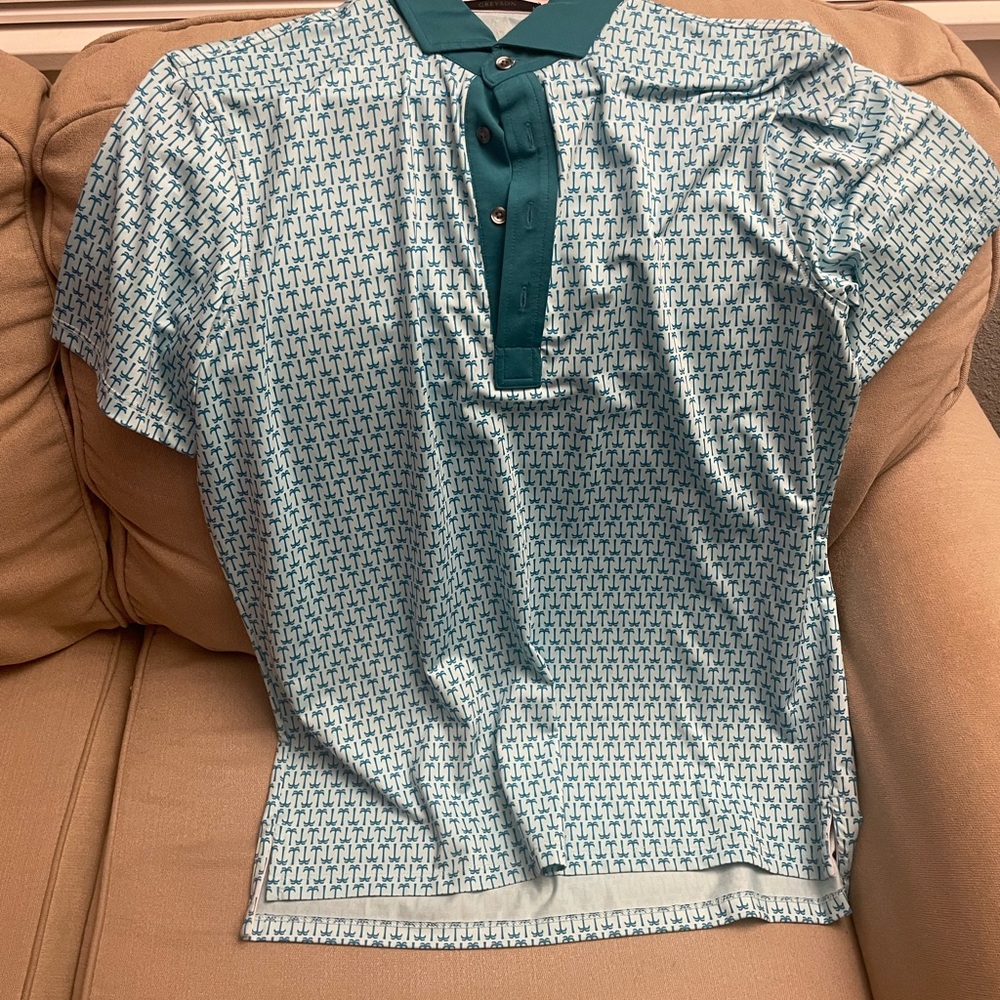 Greyson Teal and White Patterned Polo Shirt